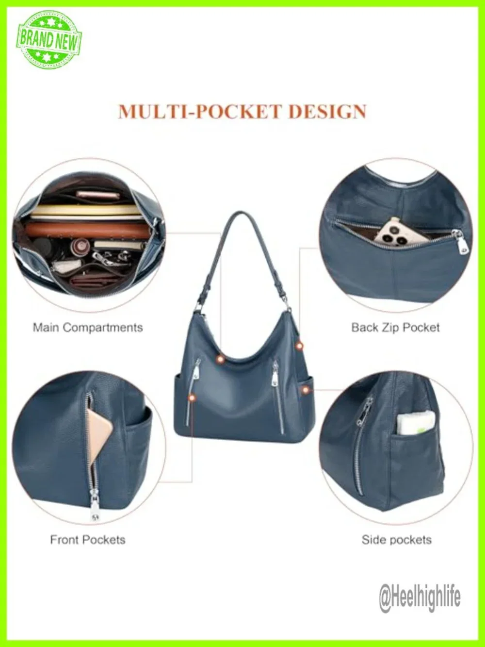 Genuine Leather Hobo Bag Crossbody Shoulder Purse with Top Handles Adjustable